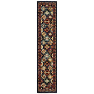 Homeroots 2' Navy Blue Oriental Area Rug With Elegant Fringe – Perfect For Adding Style And Warmth To Any Room 12' Runner Wool Blend 576252