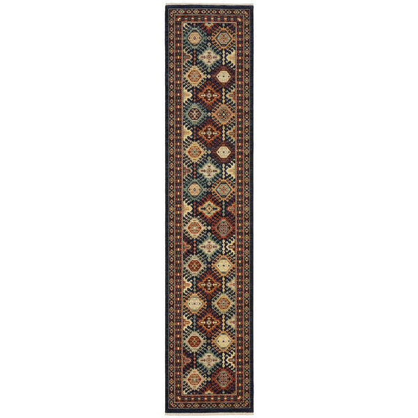 Homeroots 2' Navy Blue Oriental Area Rug With Elegant Fringe – Perfect For Adding Style And Warmth To Any Room 12' Runner Wool Blend 576252