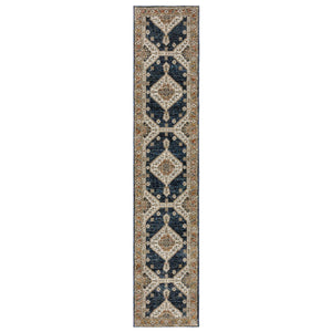 Homeroots 2' Blue Medallion Power Loom Area Rug - Stain Resistant, Soft Texture Perfect For Homes With Kids & Pets 12' Runner Polypropylene 576253