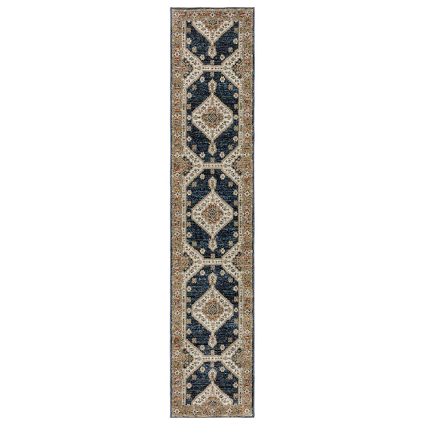 Homeroots 2' Blue Medallion Power Loom Area Rug - Stain Resistant, Soft Texture Perfect For Homes With Kids & Pets 12' Runner Polypropylene 576253