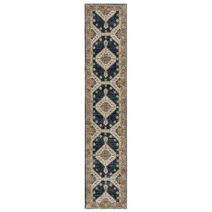 HomeRoots 3' Blue and Orange Medallion Area Rug - Stylish, Durable, Stain-Resistant Design for Any Room 12' Runner 576253