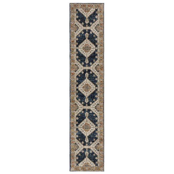 HomeRoots 3' Blue and Orange Medallion Area Rug - Stylish, Durable, Stain-Resistant Design for Any Room 12' Runner 576253