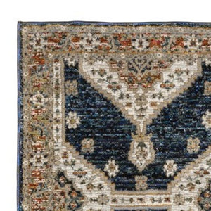 Homeroots 2' Blue Medallion Power Loom Area Rug - Stain Resistant, Soft Texture Perfect For Homes With Kids & Pets 12' Runner Polypropylene 576253