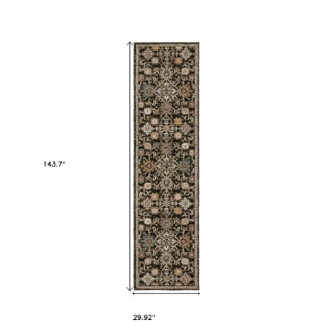 Homeroots 2' Elegant Brown Oriental Area Rug - Stain Resistant, Soft Texture, Perfect For Homes With Kids & Pets 12' Runner Polypropylene 576254