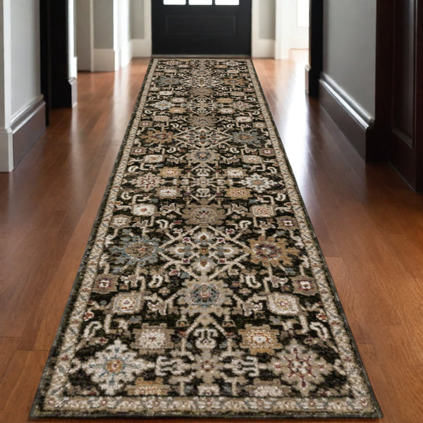Homeroots 2' Elegant Brown Oriental Area Rug - Stain Resistant, Soft Texture, Perfect For Homes With Kids & Pets 12' Runner Polypropylene 576254