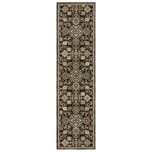 HomeRoots 3' Classic Brown, Black, and Tan Oriental Area Rug – Stylish, Stain-Resistant Home Essential 12' Runner 576254