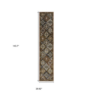 Homeroots 2' Charming Medallion Area Rug In Red, Yellow & Ivory - Stain Resistant For Homes With Kids & Pets 12' Runner Polypropylene 576255