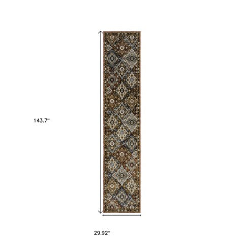 Homeroots 2' Charming Medallion Area Rug In Red, Yellow & Ivory - Stain Resistant For Homes With Kids & Pets 12' Runner Polypropylene 576255