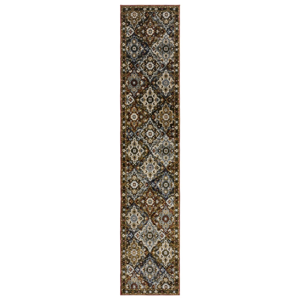 HomeRoots 3' Elegant Red and Ivory Tan Medallion Area Rug – Durable, Stain-Resistant Design for High-Traffic Spaces 12' Runner 576255