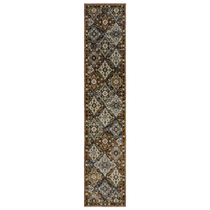 HomeRoots 3' Elegant Red and Ivory Tan Medallion Area Rug – Durable, Stain-Resistant Design for High-Traffic Spaces 12' Runner 576255