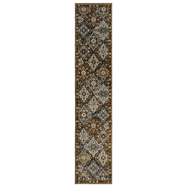 HomeRoots 3' Elegant Red and Ivory Tan Medallion Area Rug – Durable, Stain-Resistant Design for High-Traffic Spaces 12' Runner 576255