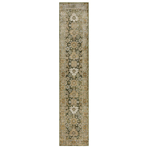 Homeroots 2' Enchanting Green Oriental Area Rug - Stain Resistant, Perfect For Homes With Kids And Pets! 12' Runner Polypropylene 576256