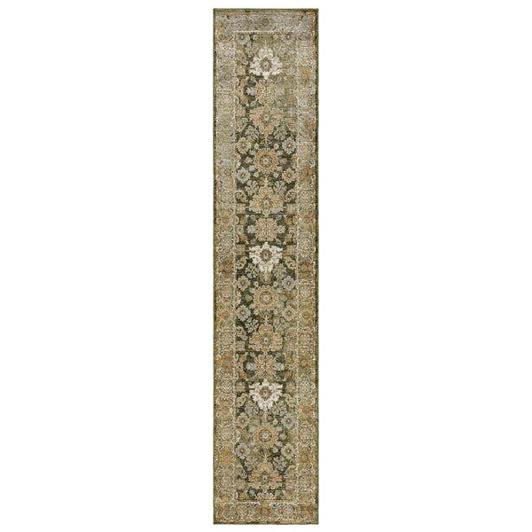 Homeroots 2' Enchanting Green Oriental Area Rug - Stain Resistant, Perfect For Homes With Kids And Pets! 12' Runner Polypropylene 576256