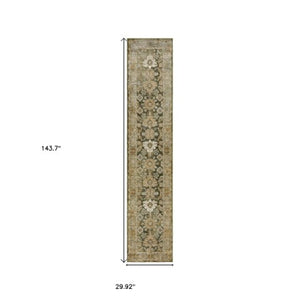 Homeroots 2' Enchanting Green Oriental Area Rug - Stain Resistant, Perfect For Homes With Kids And Pets! 12' Runner Polypropylene 576256