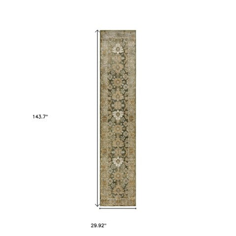 Homeroots 2' Enchanting Green Oriental Area Rug - Stain Resistant, Perfect For Homes With Kids And Pets! 12' Runner Polypropylene 576256