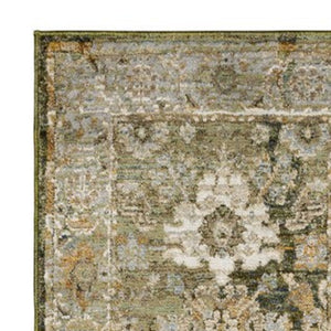Homeroots 2' Enchanting Green Oriental Area Rug - Stain Resistant, Perfect For Homes With Kids And Pets! 12' Runner Polypropylene 576256