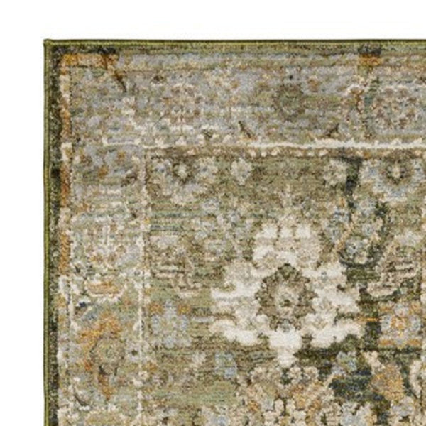 Homeroots 2' Enchanting Green Oriental Area Rug - Stain Resistant, Perfect For Homes With Kids And Pets! 12' Runner Polypropylene 576256