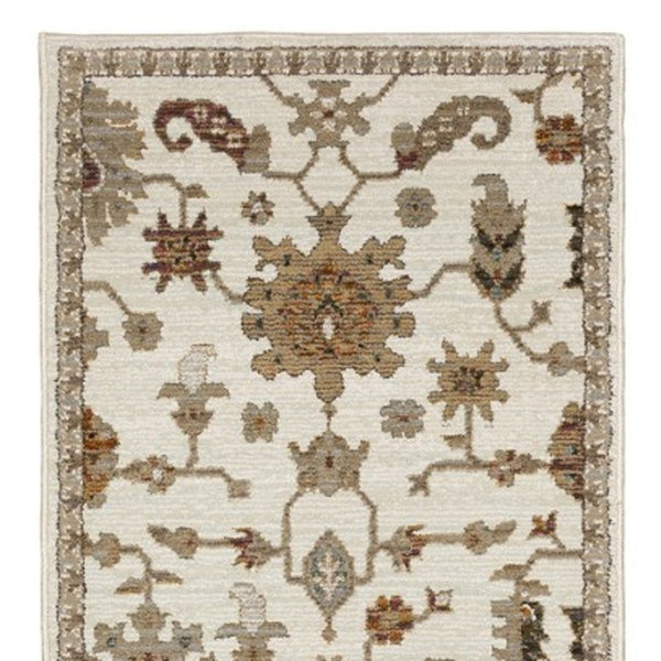 Homeroots 2' Ivory Oriental Area Rug - Stylish Power Loom Design, Stain Resistant, Perfect For Any Decor 12' Runner Polypropylene 576257