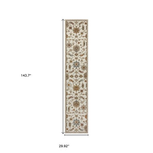 Homeroots 2' Ivory Oriental Area Rug - Stylish Power Loom Design, Stain Resistant, Perfect For Any Decor 12' Runner Polypropylene 576257