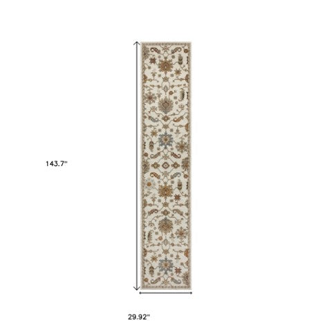 Homeroots 2' Ivory Oriental Area Rug - Stylish Power Loom Design, Stain Resistant, Perfect For Any Decor 12' Runner Polypropylene 576257
