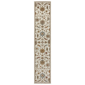 HomeRoots 3' Classic Ivory Gray and Orange Oriental Area Rug - Durable, Stain-Resistant for High Traffic Areas 12' Runner 576257
