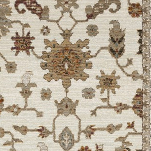 Homeroots 2' Ivory Oriental Area Rug - Stylish Power Loom Design, Stain Resistant, Perfect For Any Decor 12' Runner Polypropylene 576257