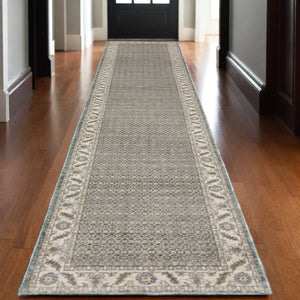 Homeroots 2' Blue Oriental Area Rug – Elegant Power Loom Design, Stain Resistant, Perfect For Pet-friendly Spaces 12' Runner Polypropylene 576258