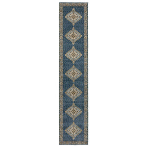 Homeroots 2' Blue Medallion Area Rug – Stain-resistant Power Loom Design For Stylish Spaces With Kids & Pets 12' Runner Polypropylene 576259