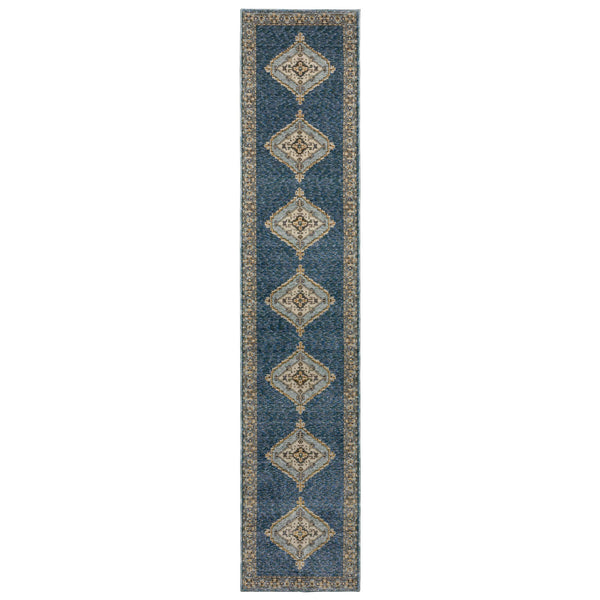 Homeroots 2' Blue Medallion Area Rug – Stain-resistant Power Loom Design For Stylish Spaces With Kids & Pets 12' Runner Polypropylene 576259