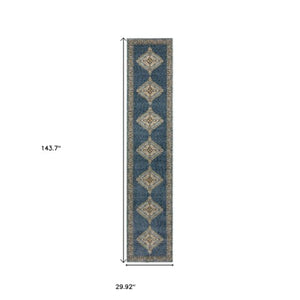 Homeroots 2' Blue Medallion Area Rug – Stain-resistant Power Loom Design For Stylish Spaces With Kids & Pets 12' Runner Polypropylene 576259