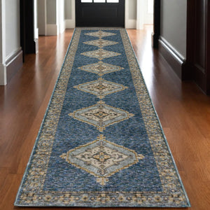 Homeroots 2' Blue Medallion Area Rug – Stain-resistant Power Loom Design For Stylish Spaces With Kids & Pets 12' Runner Polypropylene 576259