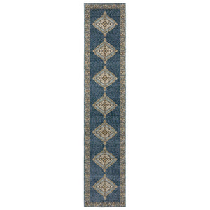 HomeRoots 3' Blue and Gold Medallion Area Rug - Timeless and Durable Accent for Stylish Homes with Pets 12' Runner 576259