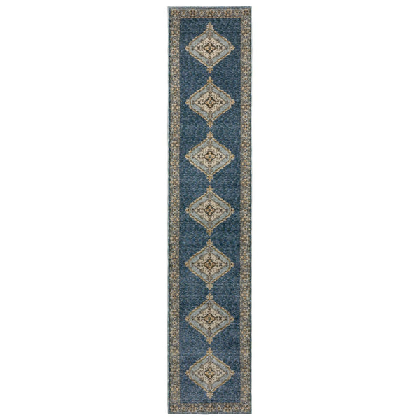 HomeRoots 3' Blue and Gold Medallion Area Rug - Timeless and Durable Accent for Stylish Homes with Pets 12' Runner 576259