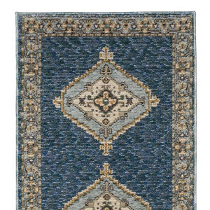 Homeroots 2' Blue Medallion Area Rug – Stain-resistant Power Loom Design For Stylish Spaces With Kids & Pets 12' Runner Polypropylene 576259