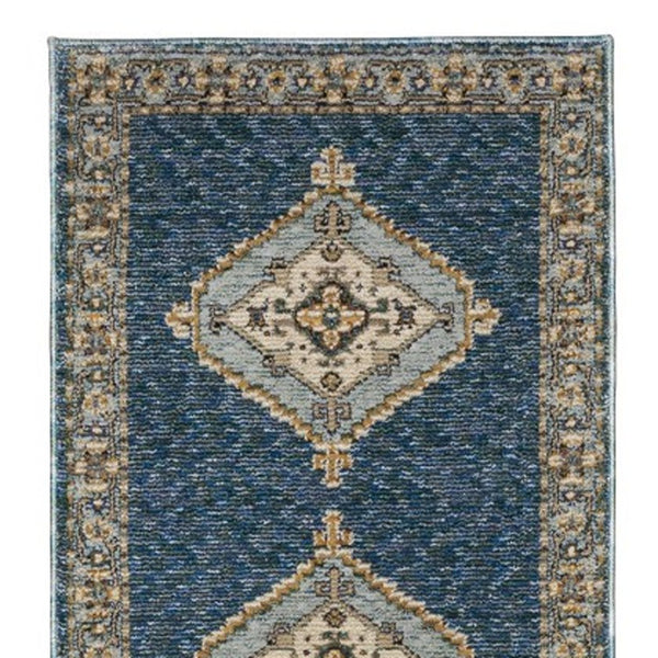 Homeroots 2' Blue Medallion Area Rug – Stain-resistant Power Loom Design For Stylish Spaces With Kids & Pets 12' Runner Polypropylene 576259
