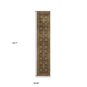 Homeroots 2' Brown Oriental Area Rug - Elegant Design, Stain Resistant, Perfect For Homes With Kids And Pets 12' Runner Polypropylene 576260