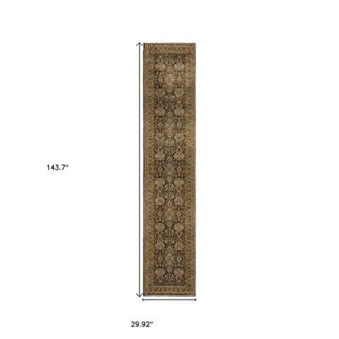 Homeroots 2' Brown Oriental Area Rug - Elegant Design, Stain Resistant, Perfect For Homes With Kids And Pets 12' Runner Polypropylene 576260