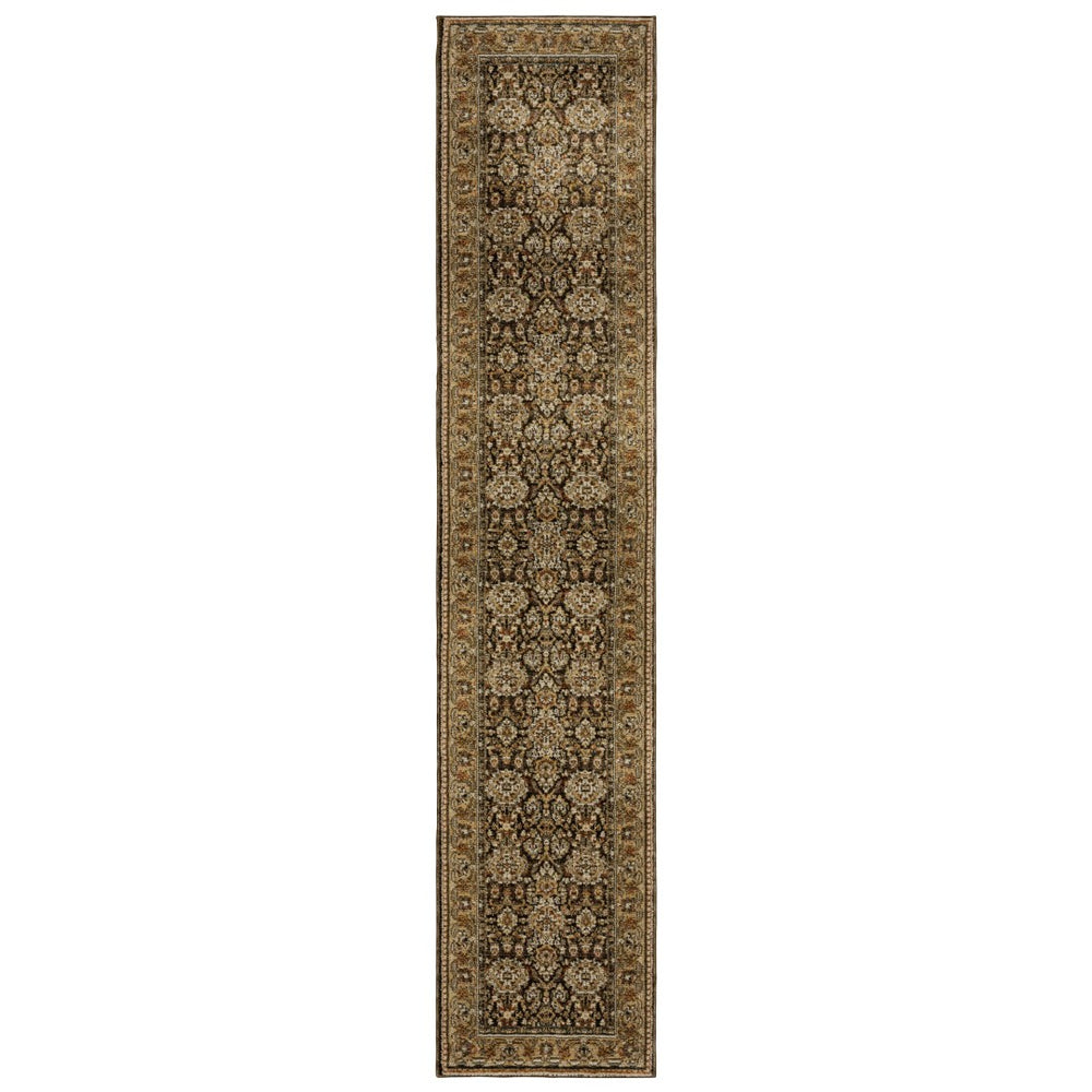 HomeRoots 3' Luxurious Brown and Gold Oriental Area Rug – Classic Design, Durable, Stain-Resistant Style for Home 12' Runner 576260