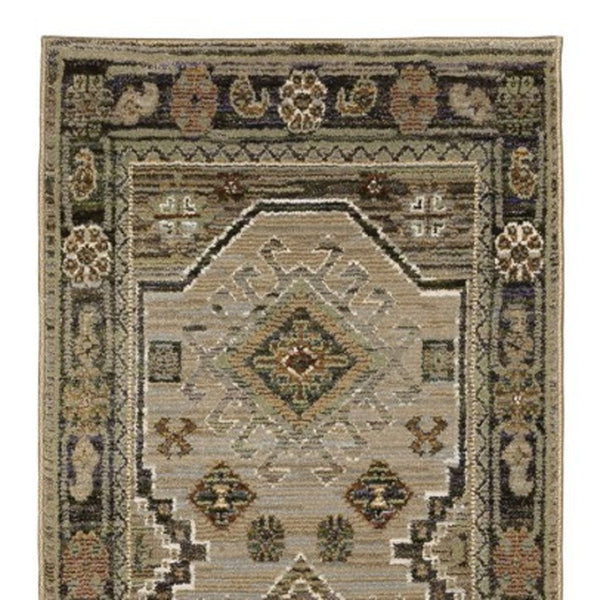 Homeroots 2' Stunning Blue Tribal Area Rug - Stain Resistant, Perfect For Kids And Pets, Adds Warmth To Any Space 12' Runner Polypropylene 576262