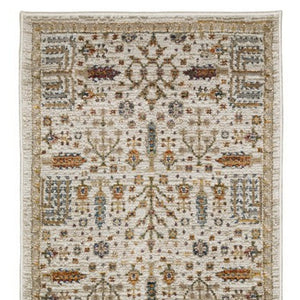 Homeroots 2' Inviting Ivory And Gold Oriental Area Rug - Stain Resistant, Stylish Design For Any Space 12' Runner Polypropylene 576263