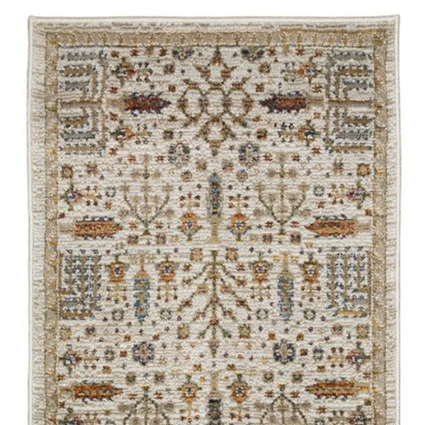 Homeroots 2' Inviting Ivory And Gold Oriental Area Rug - Stain Resistant, Stylish Design For Any Space 12' Runner Polypropylene 576263
