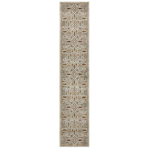 HomeRoots 3' Elegant Ivory and Gold Oriental Area Rug - Stain Resistant, Durable, Perfect for High-Traffic Spaces 12' Runner 576263