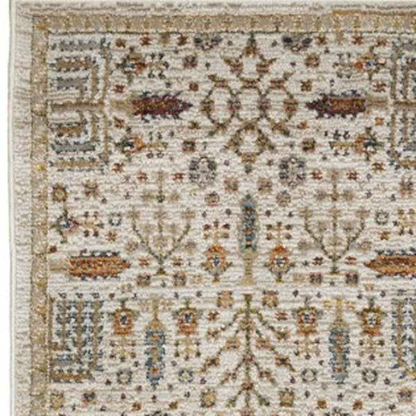 Homeroots 2' Inviting Ivory And Gold Oriental Area Rug - Stain Resistant, Stylish Design For Any Space 12' Runner Polypropylene 576263