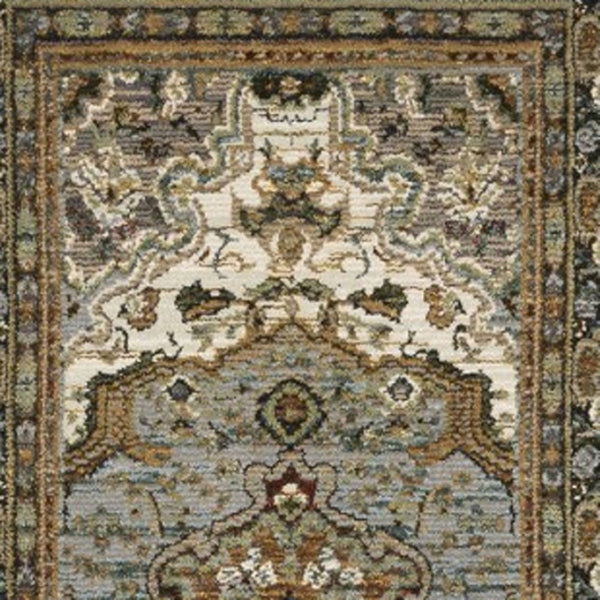 Homeroots 2' Elegant Ivory And Blue Oriental Area Rug - Stain Resistant, Perfect For Homes With Kids & Pets 12' Runner Polypropylene 576264