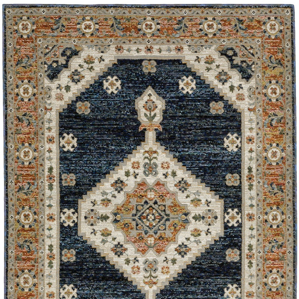 Homeroots 2' Blue Medallion Power Loom Area Rug - Stain Resistant, Soft Texture Perfect For Homes With Kids & Pets 7' X 10' Polypropylene 576265