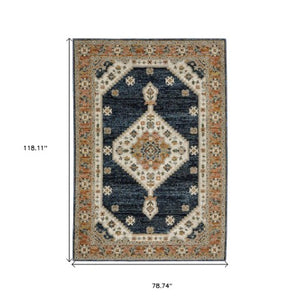 Homeroots 2' Blue Medallion Power Loom Area Rug - Stain Resistant, Soft Texture Perfect For Homes With Kids & Pets 7' X 10' Polypropylene 576265