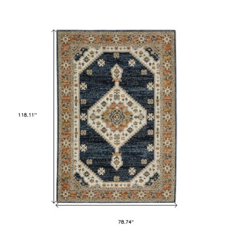 Homeroots 2' Blue Medallion Power Loom Area Rug - Stain Resistant, Soft Texture Perfect For Homes With Kids & Pets 7' X 10' Polypropylene 576265