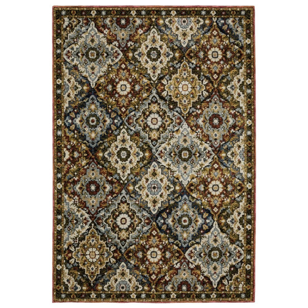 HomeRoots 3' Elegant Red and Ivory Tan Medallion Area Rug – Durable, Stain-Resistant Design for High-Traffic Spaces 7' X 10' 576267