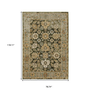 Homeroots 2' Enchanting Green Oriental Area Rug - Stain Resistant, Perfect For Homes With Kids And Pets! 7' X 10' Polypropylene 576268