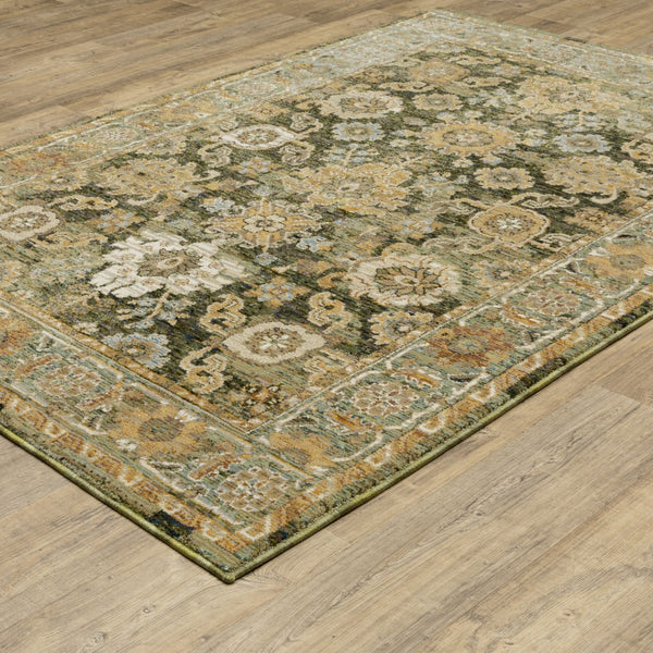 Homeroots 2' Enchanting Green Oriental Area Rug - Stain Resistant, Perfect For Homes With Kids And Pets! 7' X 10' Polypropylene 576268